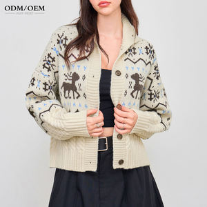 Proveedor de Suéteres para Mujer, Suéter Personalizado de Algodón de Alta Calidad, Cárdigan Corto Elegante de Manga Larga Tejido para Mujer - Product Image 1