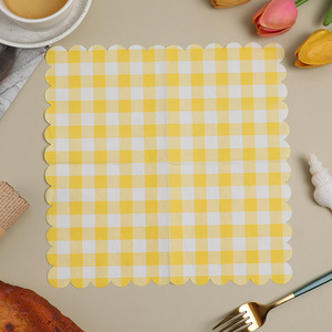 Cross-border best-selling disposable birthday party <b>paper</b> napkins with yellow checkered borders, 25*25 series, irregularly - Product Image 1