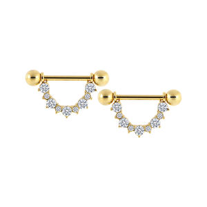 סט אביזרי טבעת פטמה מפלדת אל-חלד 316L בהתאמה אישית של <span class=keywords><strong>Superstar</strong></span>, משובץ באבני חן לבנות, תכשיט פירסינג לגוף מצופה זהב לחתונה - Product Image 3