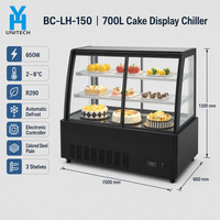 Vitrine Réfrigérée Commerciale pour Pâtisseries 1,5m, 2 Portes en Verre, 1500*660*1200mm, Dégivrage Automatique, Électronique