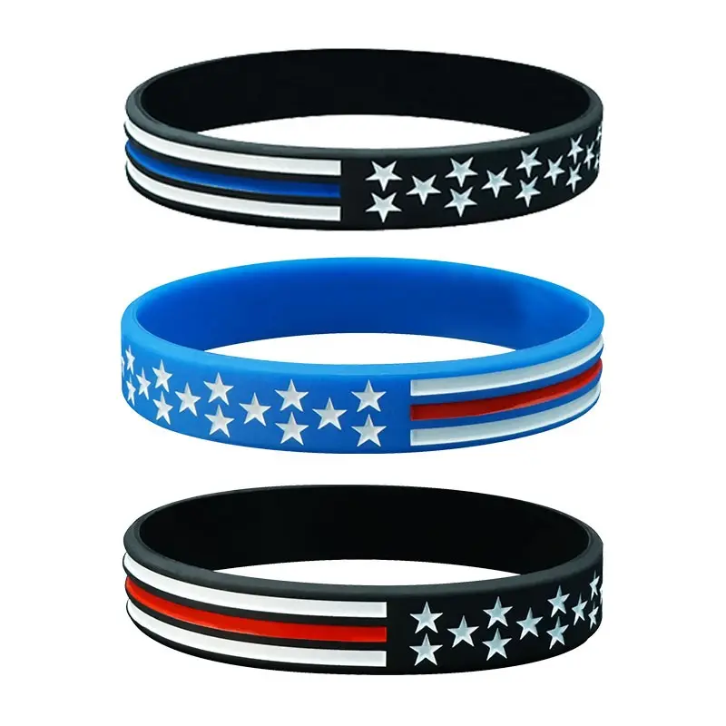 Grosir gelang bendera USA ramah lingkungan gelang karet logo huruf teks kustom gelang silikon bendera Amerika