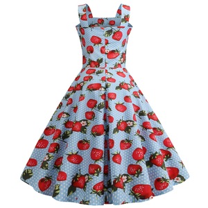 Abiti Estivi da Donna con Stampa Fragole, Colletto Quadrato, Senza Spalline, Stile Vintage Anni '50 '60, Pin-up Retrò per Feste Rockabilly 2025 - Product Image 5