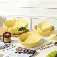 Service de table en céramique en forme de citron, design personnalisé OEM, vaisselle avec tasses, bols et assiettes