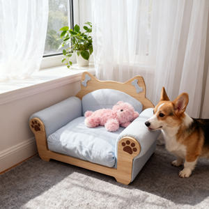 Moderno clásico esponja azul impermeable resistente a la intemperie madera mascota sofá cama Base para perros con cubierta extraíble - Product Image 3