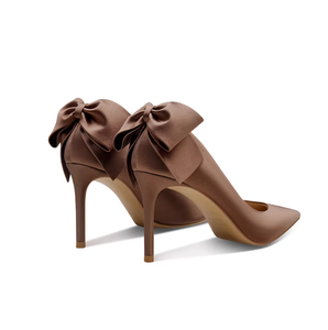 Escarpins faits main en satin à talon aiguille, bout pointu à la française, avec nœud décoratif, pour le bureau et les trajets quotidiens - Product Image 3