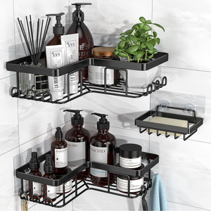 Étagère de Douche Murale Adhésive en Acier Inoxydable sans Perçage <span class=keywords><strong>avec</strong></span> Crochets pour Articles de Toilette et Rangement Domestique - Product Image 6