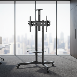 42-80 Inch Mobile TV Cart Monitor Stand Height Adjustable Floor TV Stand with <strong>Laptop</strong> <strong>Shelf</strong> - Product Image 3