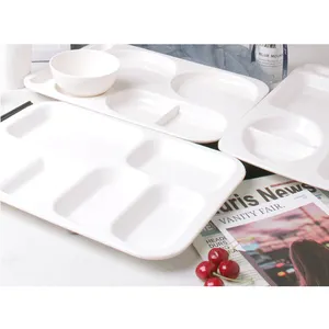 White dinnerplate lebensmittel sicher melamin 6 fach kunststoff platte, studenten kantine abendessen plateware für schule fabrik