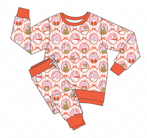 Ensemble pyjama enfant imprimé gnome de Noël en <span class=keywords><strong>bambou</strong></span>/spandex, manches longues, anti-plis, séchage rapide, 2 pièces, pour les fêtes, OEM ODM - Product Image 3