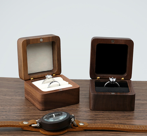 Custom Logo Luxury Square Walnut Wood Ring <b>Box</b> Transparent <b>Clear</b> Lid Jewelry <b>Gift</b> <b>Box</b> for Wedding Ceremony - Product Image 4