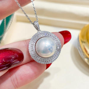 Collar con Colgante de Plata S925 con Cuentas Redondas de 10-12 mm, Accesorios de Perlas para DIY, Base Vacía, Hermoso para Hacer Joyas 31074 - Product Image 3