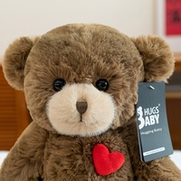 Peluche ours en peluche brodée mignonne avec cœur - Cadeau de la Saint-Valentin pour soulager le stress et s'endormir dans les bras