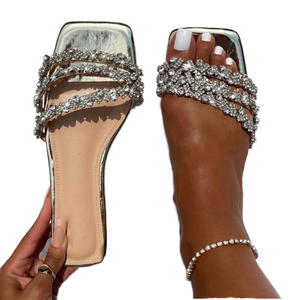 Nueva Tendencia de Moda 2025, Sandalias Planas Cómodas para Mujer con Pedrería, Punta Cuadrada, para Exteriores - Product Image 1