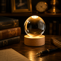 Boîte cadeau, emballage de boule de cristal K9 transparente de 6 cm et 8 cm, sphère en verre solide avec base en bois et LED