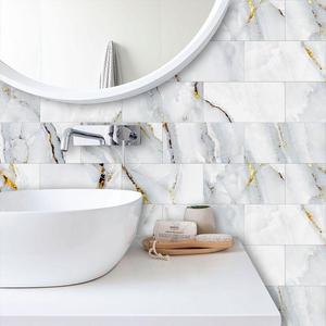 สติกเกอร์ติดผนังสไตล์มินิมอลที่ทันสมัยดีไซน์หินอ่อนลายเส้นสีทองแบบไม่สม่ำเสมอสำหรับตกแต่งห้องครัวห้องน้ำลายทางกันน้ำ - Product Image 1