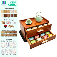 Boîte à thé à double tiroir BH, support en bois pour sachets de thé, organisateur de sachets de thé en bambou avec 20 compartiments, tiroir pour sachets de thé