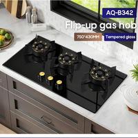 Cuisinière à gaz domestique haute puissance en verre trempé 3 brûleurs à gaz intelligentes rabattables