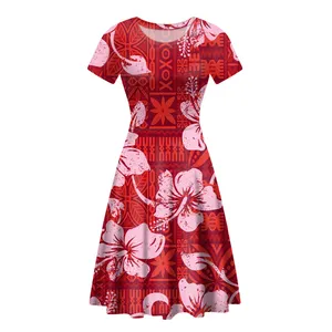 Well Designed Polynesian Fiji Traditional Tribal Print Vintage Dress For Ladies Custom Logo Casual Beach Fashion Woman Dresses