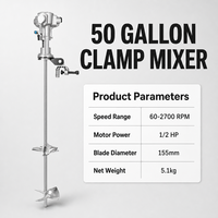 Mélangeur pneumatique à fixation par pince de 50 gallons, 1/2 CV, 60-2700 tr/min, agitateur de peinture industriel, diamètre de la lame de 155 mm, 42 L/min d'air