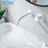 Grifo de Lavabo de Pared Momali, de Latón, para Baño, Mezclador de Agua Fría y Caliente, Monomando, Diseño Contemporáneo de Lujo, con Válvula de Cerámica