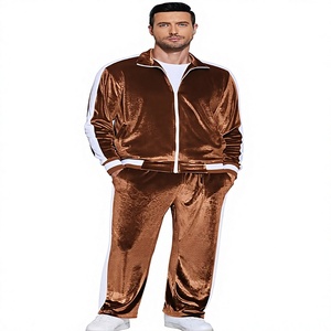 Ensemble de survêtement en velours marron pour homme, fermeture éclair intégrale, coupe décontractée, vêtements de sport, matière polyester, tenue d'automne - Product Image 1