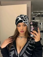 Rahat Net desen örme şapka Y2K kadın erkek bere kap Hip Hop kış sıcak Web kasketleri kafatası kap