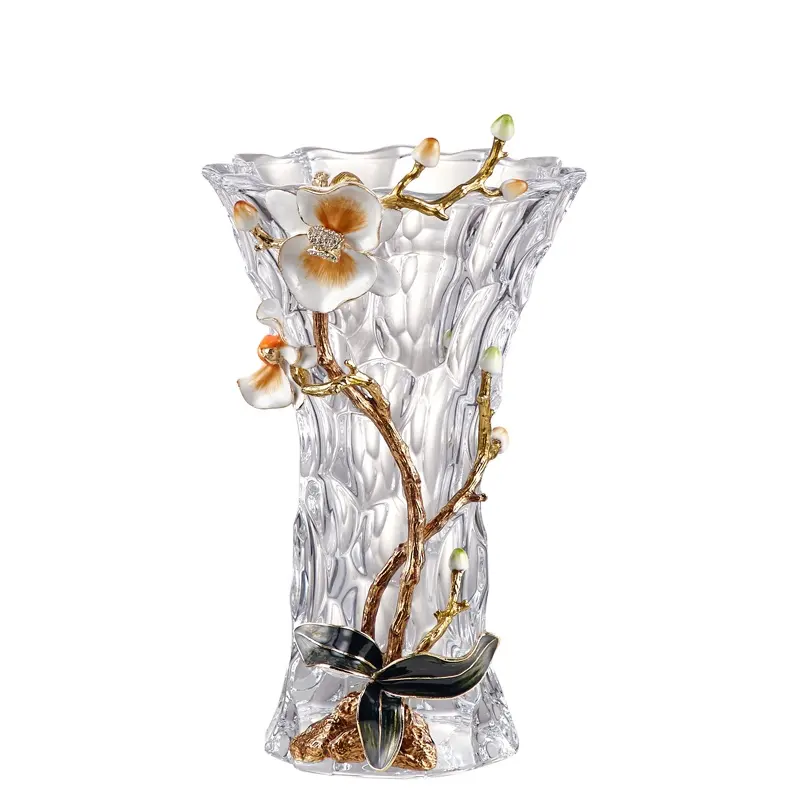 ドアツードアヨーロピアンスタイルの高級エナメルクリスタルガラス花瓶リビングルーム家の装飾装飾品装飾花瓶