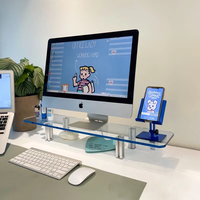 Support de moniteur d'ordinateur Lelio pratique en acrylique et profilé aluminium avec compartiment de rangement, design flottant transparent pour support