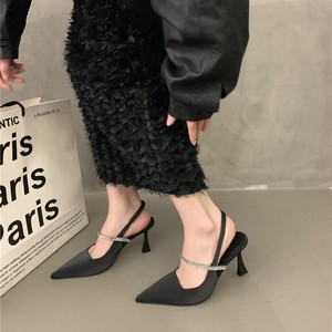 Nouvelles sandales à talons aiguilles noires en strass pour l'été 2026, élégantes, style français, pour femmes, à porter avec une robe ou au quotidien - Product Image 2
