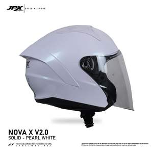 Casque demi-face JPX Nova X V2 en blanc nacré, doté d'une visière double et d'un design élégant de couleur unie pour le motard moderne. - Product Image 2