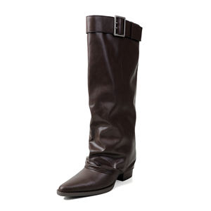 Şık Retro Tarz Metal Tokalı Askılı Benzersiz Ayakkabı Topukları Sivri Burunlu Günlük Kullanım İçin Yüksek Tabanlı Botlar - Product Image 2