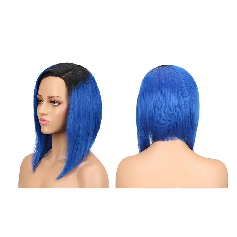 Factory Price 12 Inch Fashion Blue Pre Pluck Brazilian Human Hair Vendors HD Lace Front Wigs for Black Women