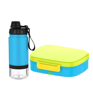 Kids Plastic Bento Lunch Box Insulated Water Bottle Set with Square Leakproof Microwave Food Container