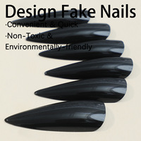 Faux ongles longs style stiletto européens et américains – Design sombre et audacieux pour filles chics – Capsules d'ongles amovibles couleur unie