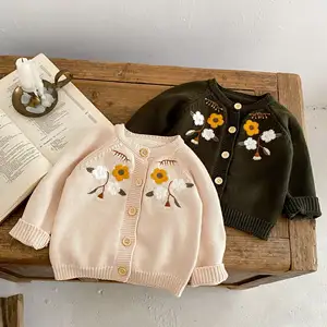 2022 Spring And Autumn Clothing Baby Clothes Baby Embroidered Knitting Cardigan Cotton Yarn Newborn Sweater Jacket Coat