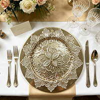 Assiettes de présentation modernes en plastique PP durable, dorées électrolytiquement, à motif floral ajouré, pour hôtels et décoration de fruits lors de réceptions