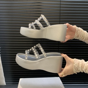 2024 Summer New Fashion All-match Outdoor Wedge Thick Bottom Rhinestone <b>Sandals</b> Pu Women's Shoes - Product Image 1