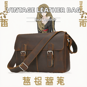 กระเป๋าเอกสารและกระเป๋าสะพายข้างหนังแท้สไตล์วินเทจสำหรับผู้ชาย ยี่ห้อลูฟาน ขนาด 14/15 นิ้ว - Product Image 2