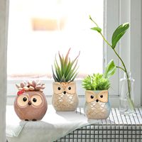 Hibou Pot Céramique Coulant Glaçure Base Ensemble Succulent Plante Pot Cactus Pot De Fleur Conteneur Planteur avec Trou De Drainage