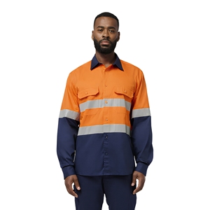 Camisa de Trabajo de Manga Larga de Alta Visibilidad para Hombre, Naranja Marino, Uniforme de Seguridad Reflectante - Product Image 1