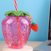 Bouteille d'eau potable en plastique en forme d'ananas de 500 ml, gobelet à fraises de 16 oz avec paille