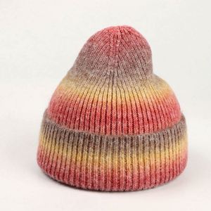 Winter New Tie-dyeing Gradient Knitted <b>Hat</b> Unisex Rainbow Warm Thickened Acrylic Beanies - Product Image 4