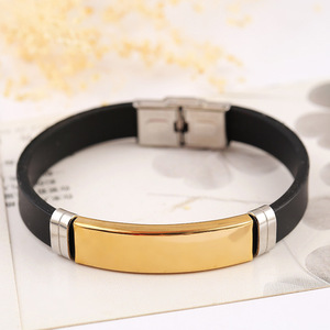 Fashion Business Event Gift Jewelry Bracelet Personalized DIY <b>Engraving</b> Silicone Couple Stainless Steel Bracelet Wholesale - Product Image 2