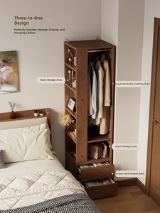 Armoire <span class=keywords><strong>de</strong></span> chevet d'angle en bois massif <span class=keywords><strong>de</strong></span> luxe léger avec porte-manteau pour petit appartement, unité <span class=keywords><strong>de</strong></span> rangement <span class=keywords><strong>de</strong></span> <span class=keywords><strong>chambre</strong></span> ZWJ046 - Product Image 3