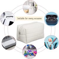 Trousse de maquillage pelucheuse blanche à grille de grande capacité Pochette à cosmétiques en peluche douce avec fermeture à glissière pliable pour trousse de toilette