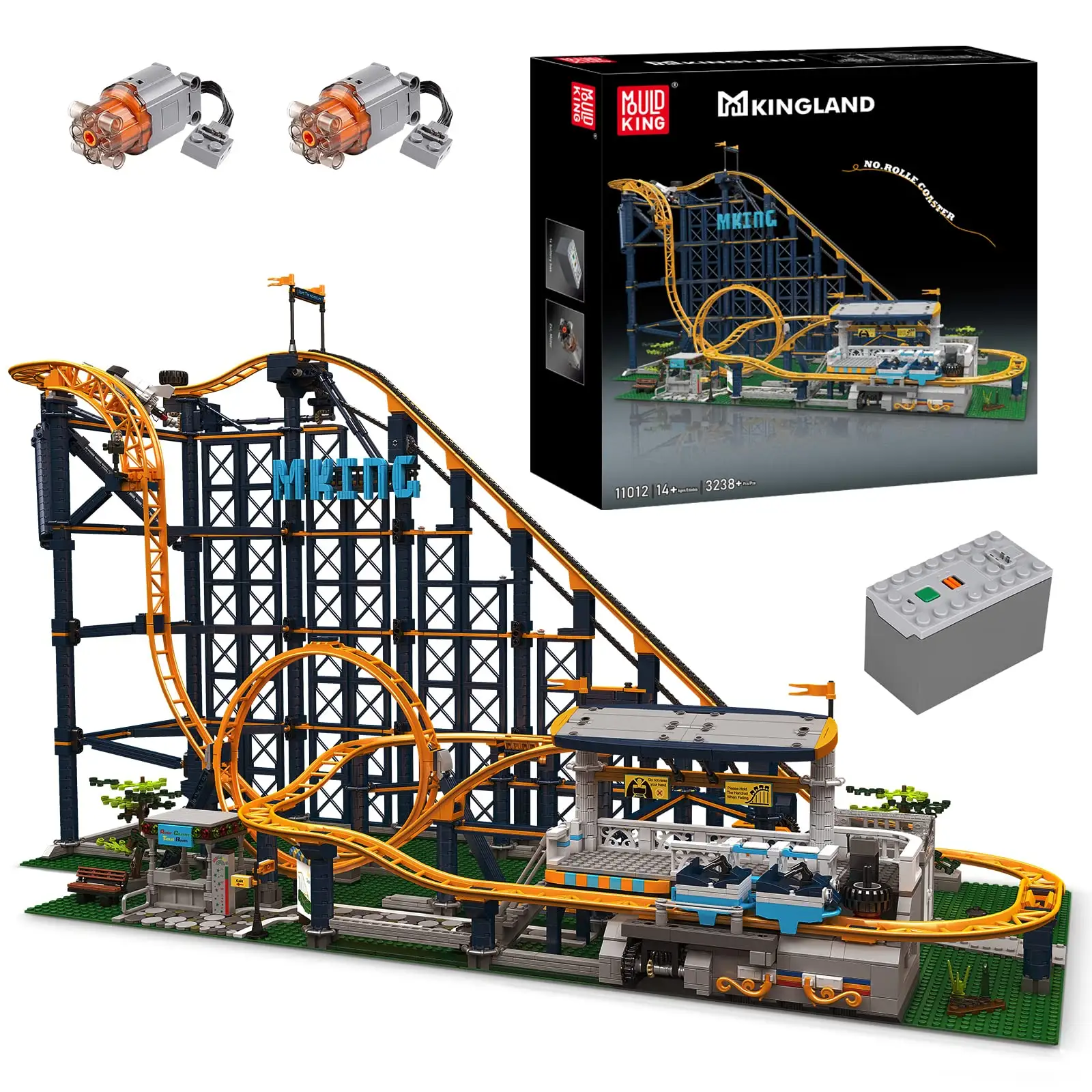 Mold King 11012 Roller Coaster blok bangunan kit taman hiburan jejak konstruksi batu bata hadiah Ideal mainan untuk anak-anak