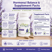 Complément Herbal Végétalien OEM Marque Privée Extrait de Baie d'Agnus Castus Vitex 650mg Capsules 60 Unités Quotidien pour Femmes Adultes