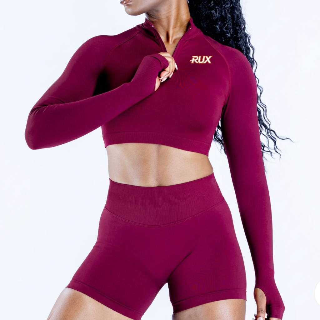 Oem/Odm Women's Zippy Crop Top Long Sleeves Custom Logo Seamless Yoga Workout Gym Winter Sports