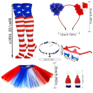 PESENAR Ensemble de costume tutu patriotique du 4 juillet, robe drapeau américain avec chaussettes et bandeau pour la fête du Jour de l'Indépendance - Product Image 2