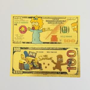 Billet de banque en feuille d'or The Simpsons, monnaie commémorative d'anime <span class=keywords><strong>américain</strong></span>, 100 $ plaqué or 24 carats - Product Image 2